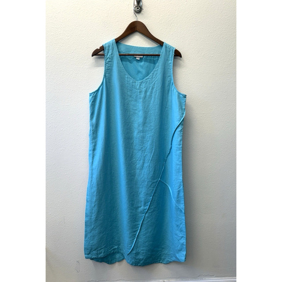 J. Jill Purejill Linen Maxi Wrap Dress Womens Size L Teal Blue Lagenlook Beachy - Picture 1 of 7